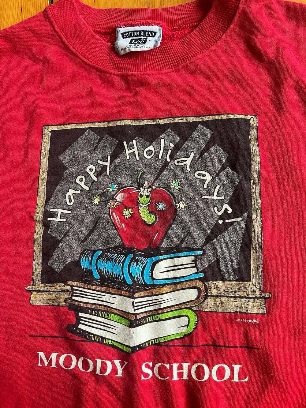 Lee Happy Holidays Moody School Sweatshirt Size 2X Red Vintage 90s USA Made